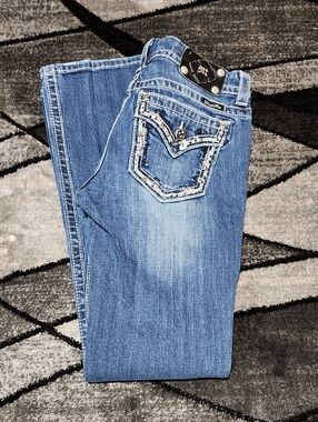MISS ME EMBROIDERED METALLIC FAUX-FLAP RHINESTONES STUD EASY-FIT BOOT DENIM JEAN